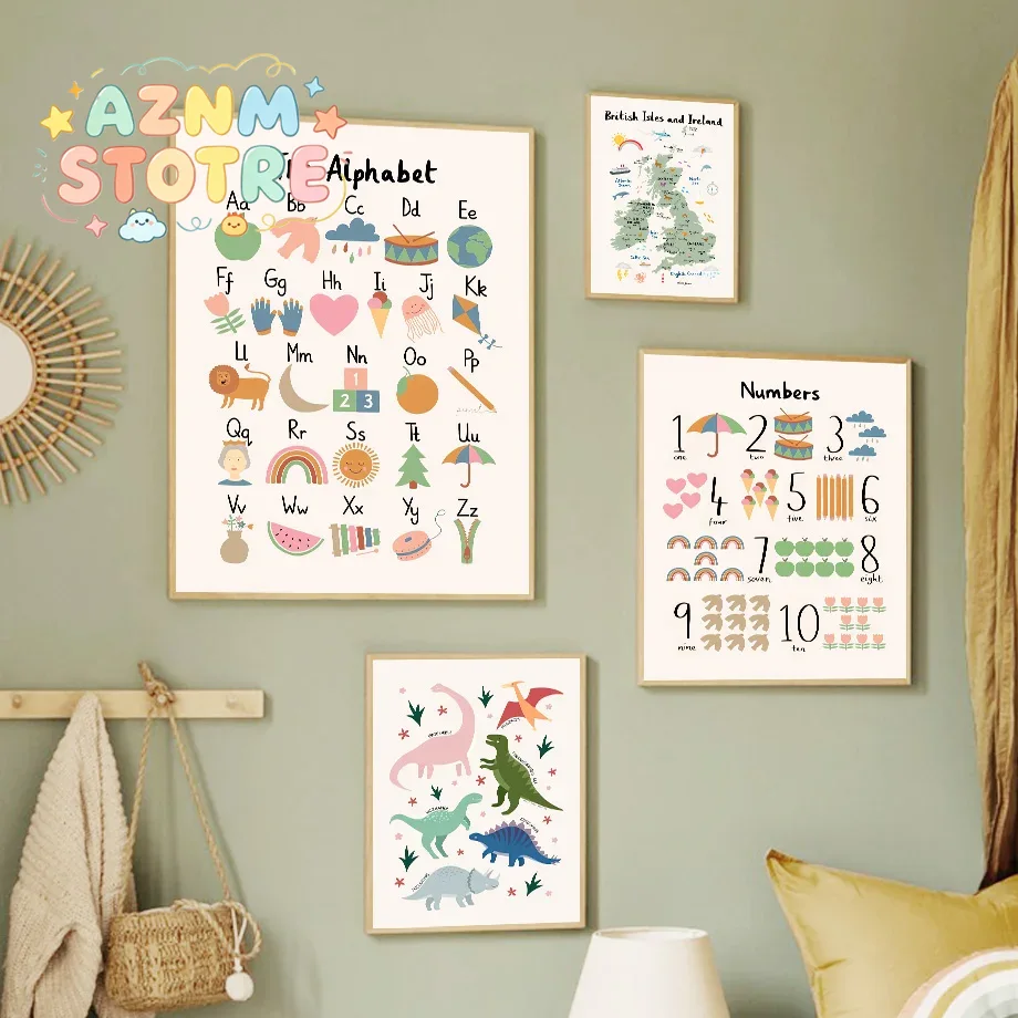 Star Map Poster - Animal World Map Dinosaur Alphabet Number